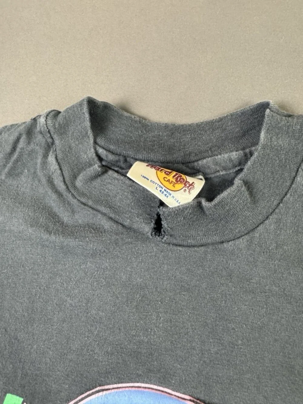 Rare Vintage 90s Hard Rock Cafe Boston Art Sun Fade Black Large Promo Tee - Picture 6 of 8